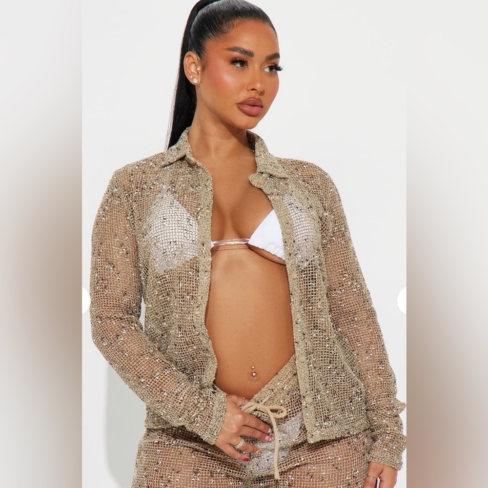 Fashion nova Playa Vista Crochet Cover Up Top - Brown/combo XL